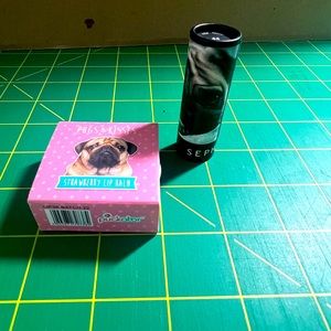 NIP Pug strawberry lipgloss in a tin and  lip stick in color woof